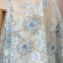 1 ярд изысканный 3D горный хрусталь бисером Blossom Свадебная кружевная ткань в синий для платье выпускного вечера Haute Couture высокого класса ткань