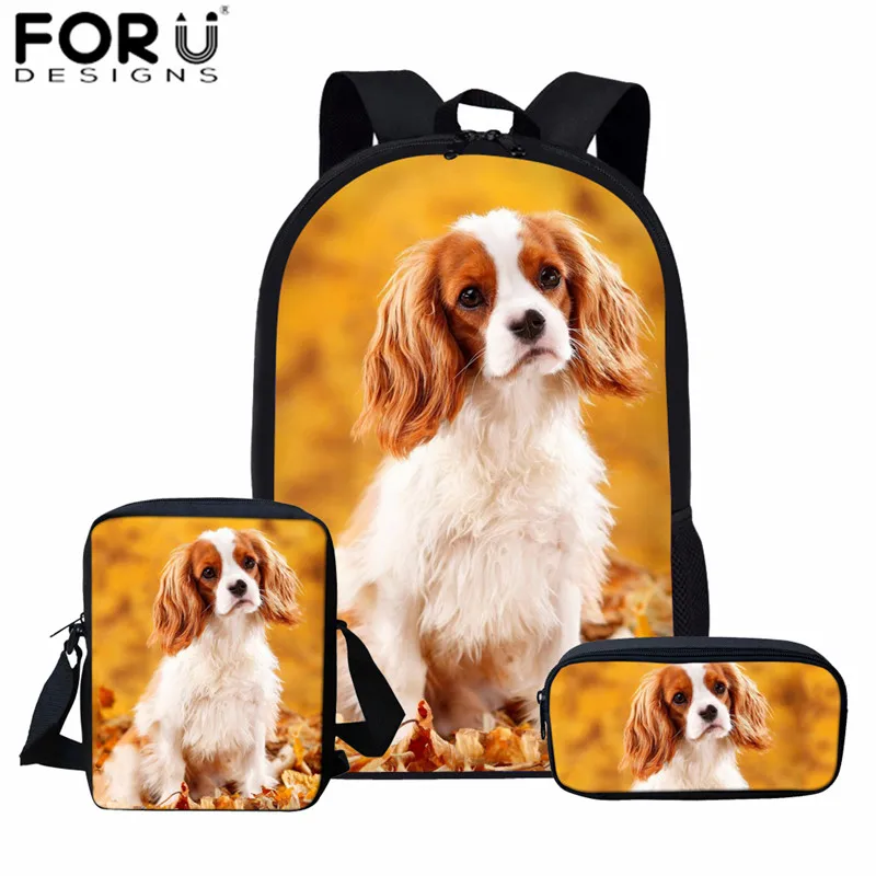 

FORUDESIGNS Cavalier King Charles Spaniel Dog Cute School Bag Set for Girls Boys Book Bags Mochila Pet Dog Children Schoolbags