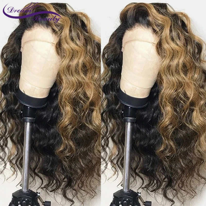 Омбре изюминка цвет кружева передние человеческие волосы парики с детскими волосами предварительно выщипанные волосы Remy бразильские волнистые волосы dream beauty