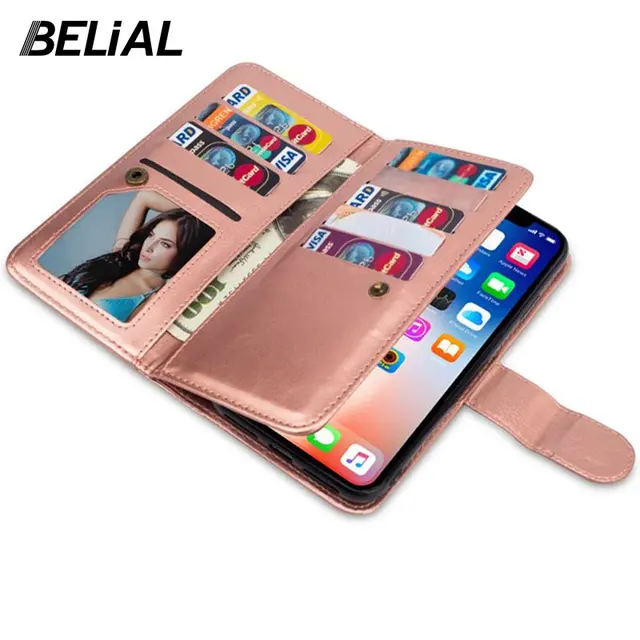 Magnetic Detachable Phone Cases Wallet for iPhone XS Max Case Leather for iPhone XR XS Max Cover Flip With 9 Credit Card Slots