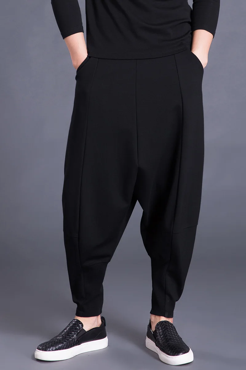 Весенне-осенние мужские шаровары эластичные брюки с высокой посадкой Талия повседневные тонкие мужские брюки плюс размер черные стильные брюки MK0153