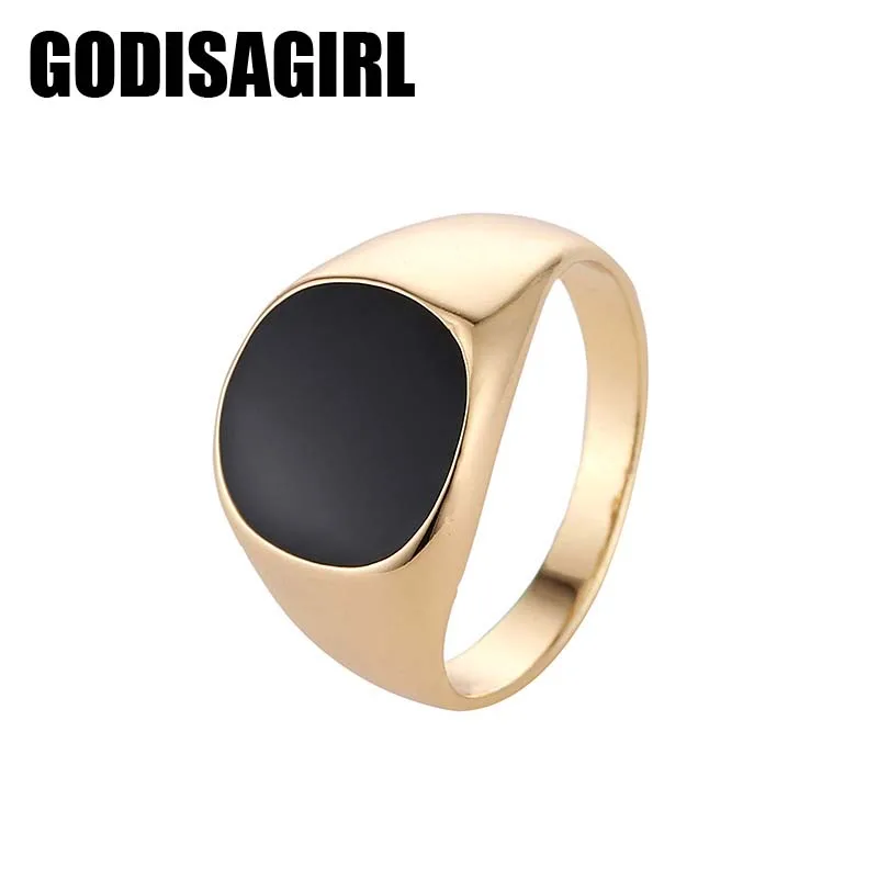 

New Fashion Size 7-12 Vintage Brand Hot Sale Classic Gold color Mens Jewelry Enamel Black Rings For Men
