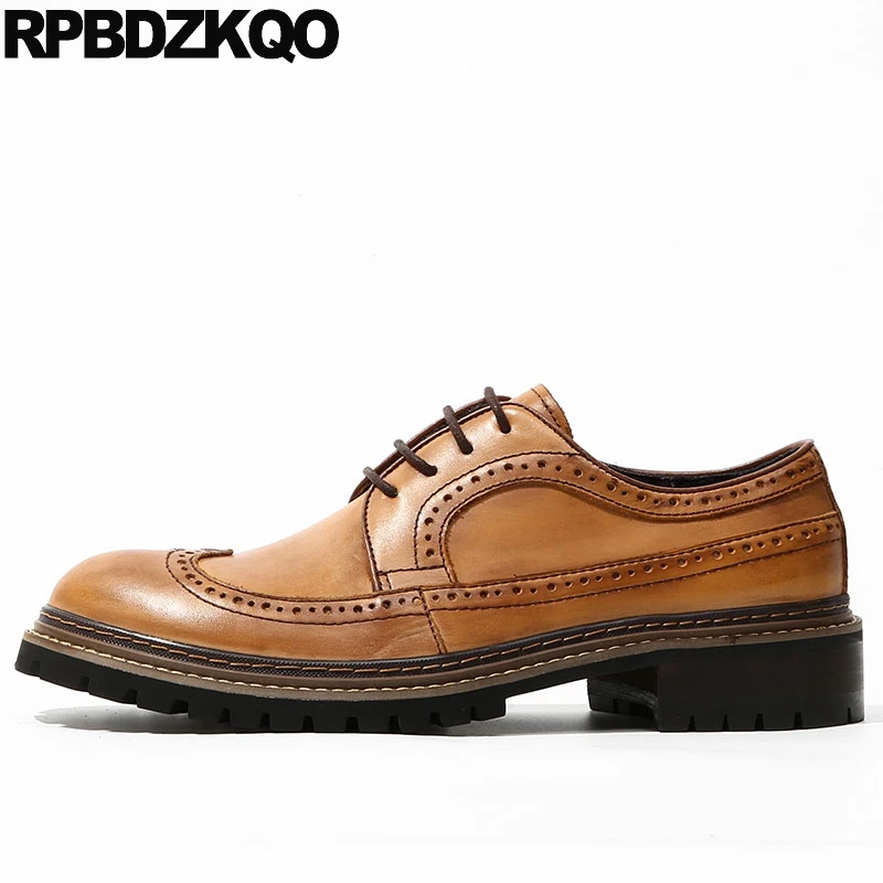 Italienischen Italien Handgemachte Männer Britischen Marke Stil Formale Runway Schuhe Brogue Braun Flügelspitze Leder Oxfords Brown Vintage Europäischen Kleid pAaa7qF