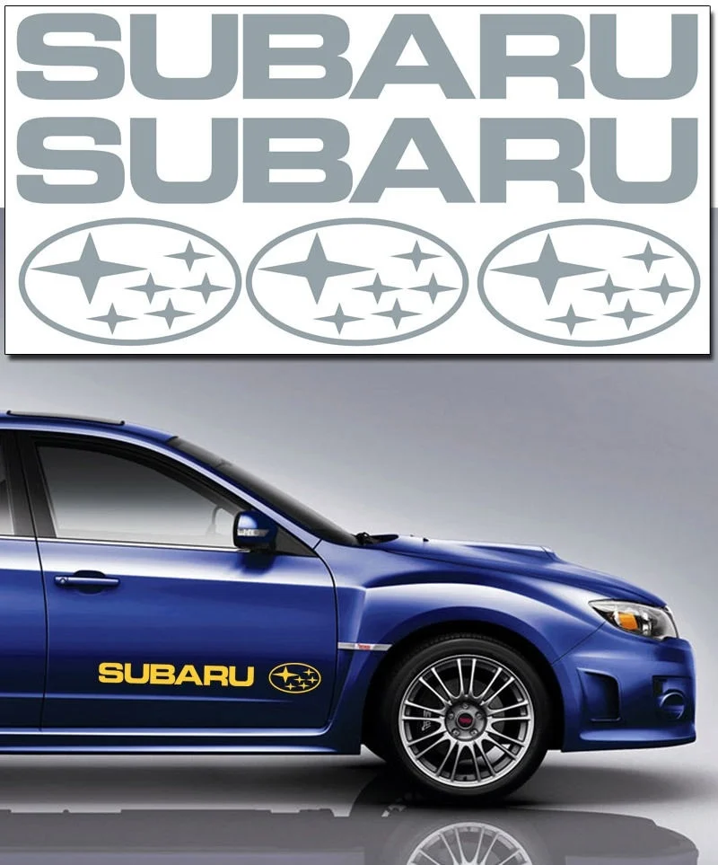

For 2Pcs/Pair Set of 5 x SUBARU Vinyl Decals, 2 x 580/75mm + 3 x 190/110mm. Many Colours