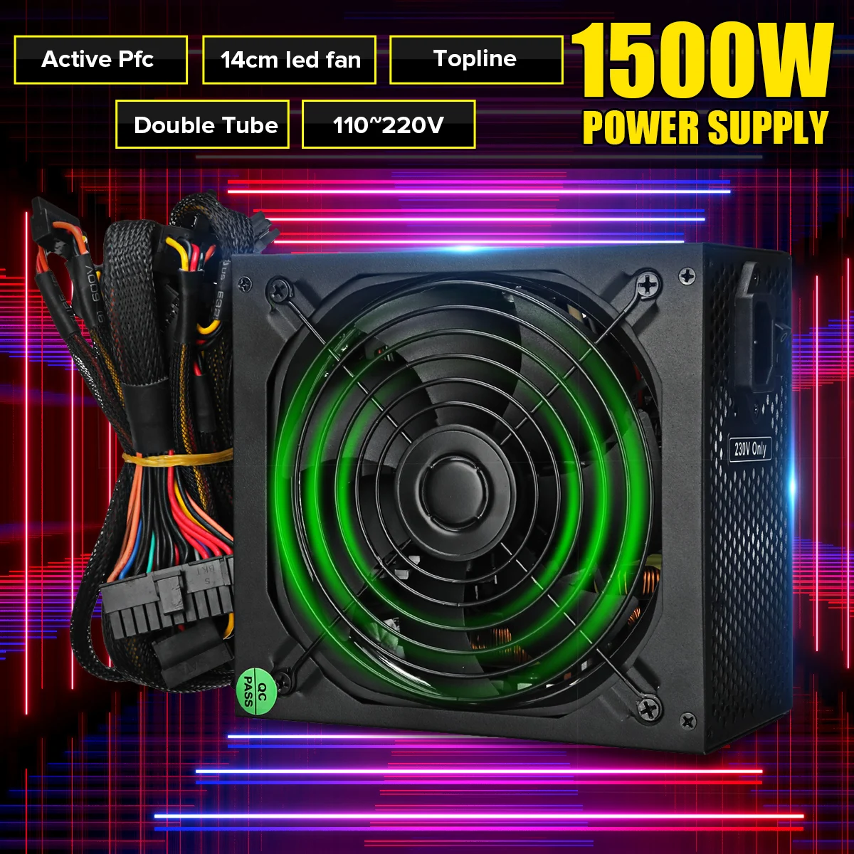 1500 W امدادات الطاقة 14 سنتيمتر LED مروحة 24 دبوس PCI SATA ATX 12 V PC وحدة إمداد الطاقة للكمبيوتر دعم AMD Win7