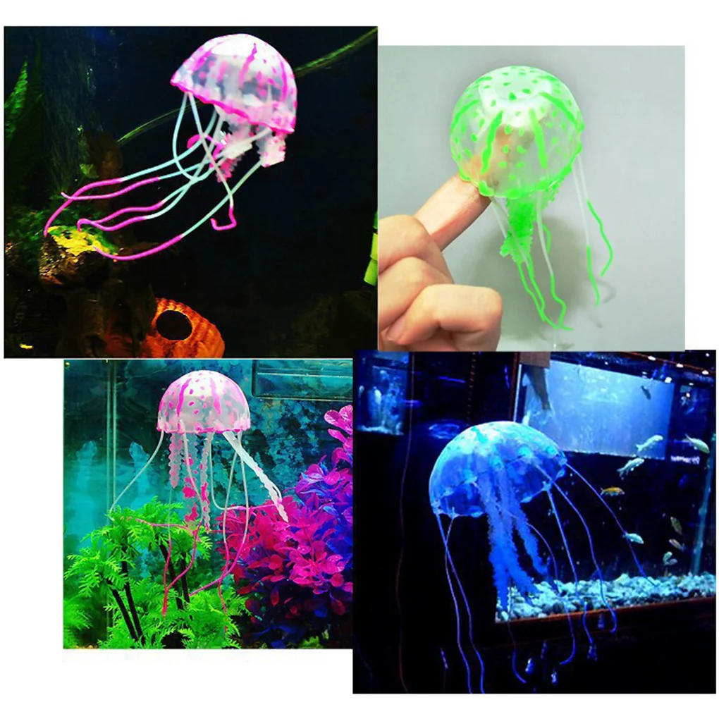 

New Glowing Effect Artificial Jellyfish Fish Tank Aquarium Decor Mini Submarine Ornament
