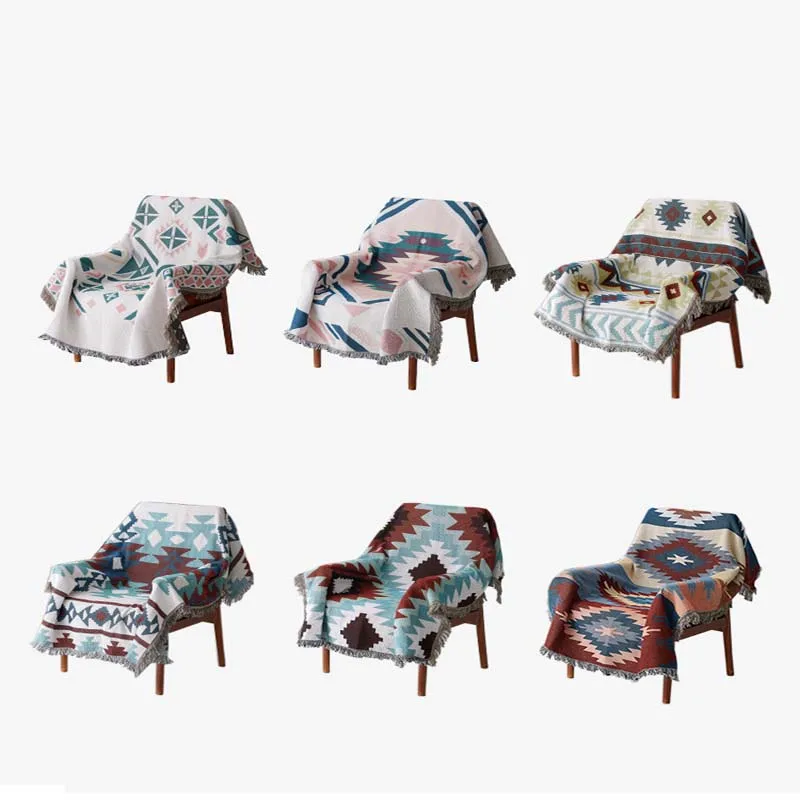 Geometric Pattern Summer Knitted Blanket Cotton Throw Blankets for Sofa Cover Air-conditioned Room Tippet Tassels 3 Size Manta |