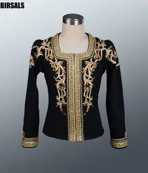 

Black gold Man Ballet Comeptition Stage Ourwear Costume Men Boys Professional Ballet Dance Jacket Tops0001B