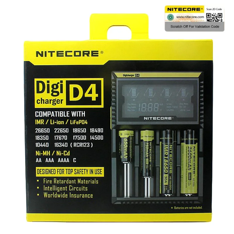 Nitecore D4 D2 I4 I2 Digi зарядное устройство lcd интеллектуальная схема глобальная страховка Li-Ion 18650 14500 16340 26650 зарядное устройство