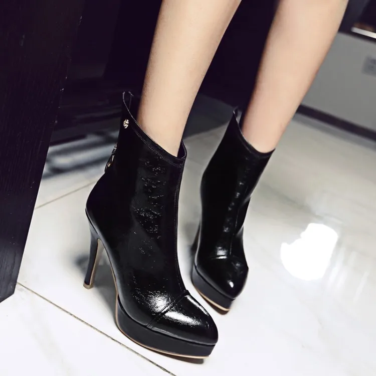 

Big Size 11 12 13 Zipper Short Chelsea Boots with Metal Decorative Back Zipper and Super High heel Waterproof Platform