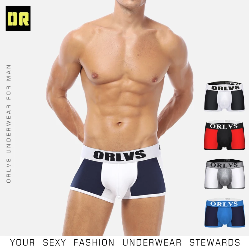 ORLVS Мужское нижнее белье мужчины боксеры сексуальное мужское нижнее белье трусы-боксеры для геев хлопковые короткие мягкие трусы дышащие