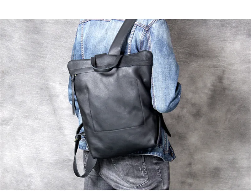 PNDME high quality fashion cowhide men's women's backpack casual simple daily light genuine leather black travel laptop bagpack