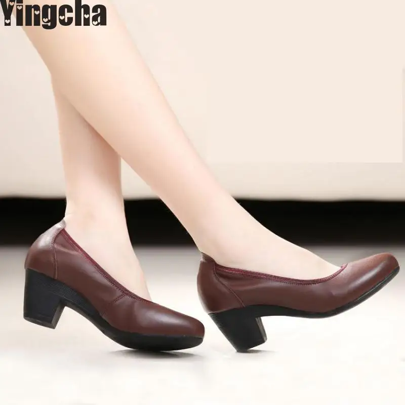 

Spring And Autumn Women's Shoes Thick High Heels Fashion Women Genuine Leather Shoes First Layer Of Cowhide Platform Pumps