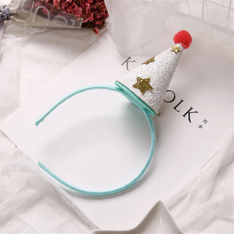 

10pcs/lot Handmade Glitter Five-Pointed Star Cartoon Birthday Hat Hairbands for Kids Children Girl Head wear Accessories