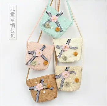 

Children Straw Beach Handbag Cute Messenger Bag Kids Shoulder Bag Coin Purse Summer Girl's Straw Beach Bag Cute Kids Mini