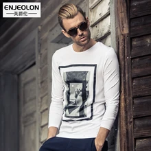 Enjeolon brand 2017 new casual top long full sleeve t shirts man cotton printing base ClothingTops Tee free shipping RST1720-1