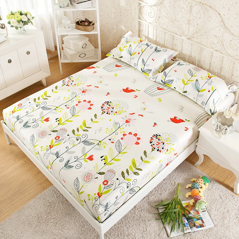 

100% Cotton Modren Bed sheets Printed Flower Fitted Sheet Mattress Cover Simply Elastic Edge Fixed Mattress Topper Cozy Bedding