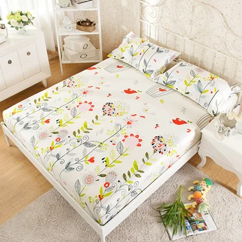 

100% Cotton Modren Bed sheets Printed Flower Fitted Sheet Mattress Cover Simply Elastic Edge Fixed Mattress Topper Cozy Bedding