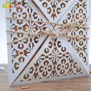 

DIY customzied 50pcs inc244 Laser Cut white Wedding invitations Card tied hemp rope sticked small buckle