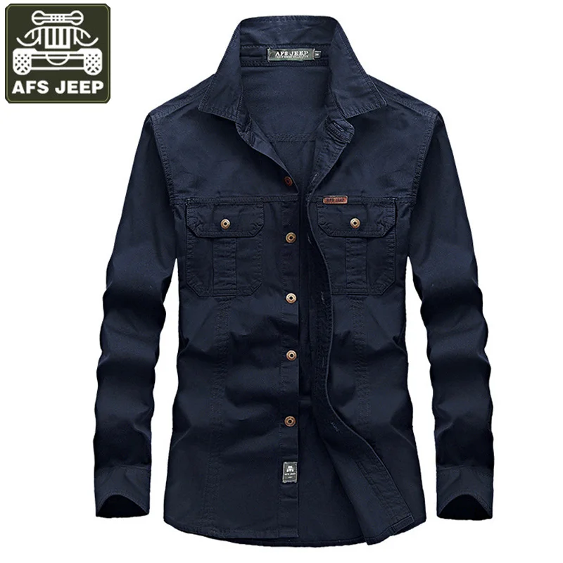 Kaufen AFS JEEP Marke Shirt Men Casual Shirts 100% Baumwolle Lange ärmeln Hemd Army Military Camisa Masculina Größe 6XL Feste Männer hemd