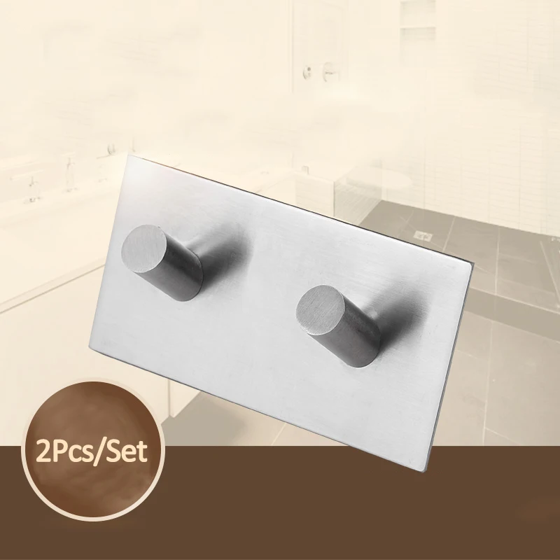 

ANHO 3M Wall Mounted Stainless Steel Hook Storage Clothes Towels Self Adhesive Strong Door Back Double Hook Bathroom Accessories
