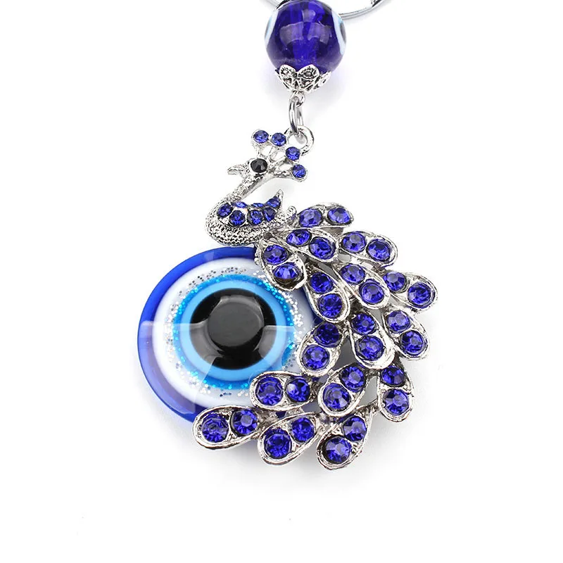 Модный синий кристалл павлин брелок с кольцом для ключей подарок кошелек сумка сглаза ювелирные изделия