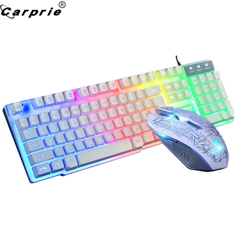 CARPRIE T6 Радужная тыловая Подсветка USB игровая клавиатура + 2400 точек/дюйм 6 кнопок