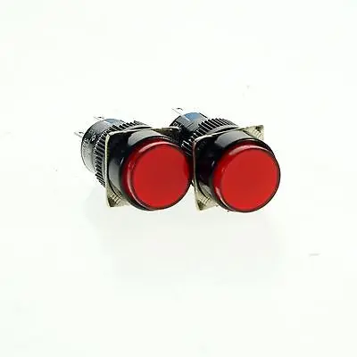 2)Pushbutton Switch Red 1NO1NC 16mm Hole Spring Return With 24V Pilot Light Lamp
