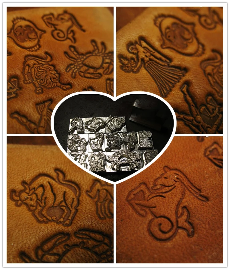 

12pcs mini Chinese zodiac namely pattern Hand-work unique design leather working tools carving punches stamp craft leather