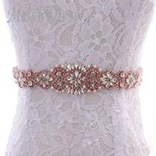 MissRDress горный хрусталь свадебный пояс 35,5 дюймов длинный свадебный пояс с жемчугом розовое золото Хрустальный пояс невесты для свадебных платьев JK893