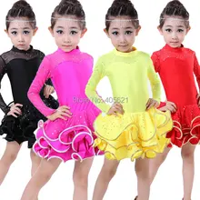 10 шт./лот перспектива горный хрусталь с длинными рукавами Костюмы для латиноамериканских танцев ча-ча юбка платье Детская танцевальная одежда для представлений сценический костюм