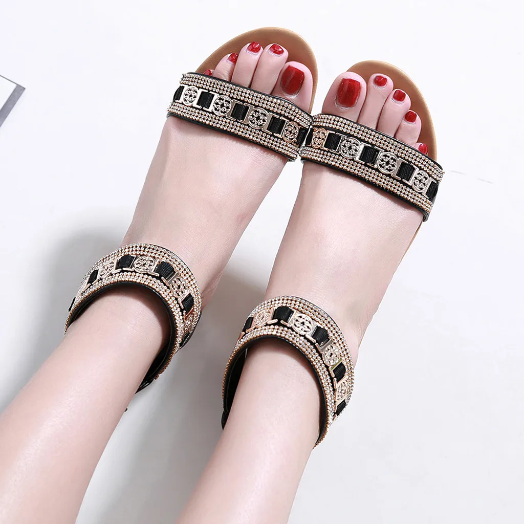 

MUQGEW new Fashion Bohemia Shoes for Women Wedges Rhinestone Middle Heel woman Sandals 2019 summer shoes heels woman sandals
