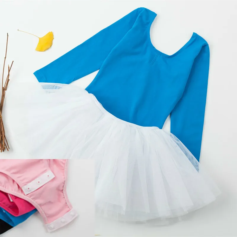 Детская Одежда для танцев, детские костюмы танцевальная пачка юбка с длинными рукавами из спандекса, для гимнастики трико для Балетное платье для девочек Костюмы - Цвет: Blue and White