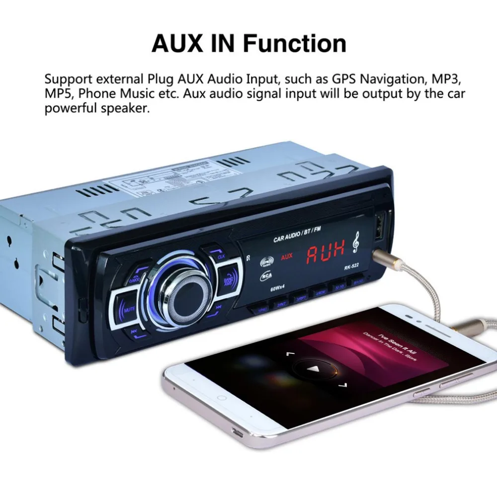 RK-522 Автомобильный DVD SD кард-ридер USB Автомобильный MP3-плеер с панель Bluetooth fm-тюнер Aux в пульте дистанционного управления 1Din Автомагнитола