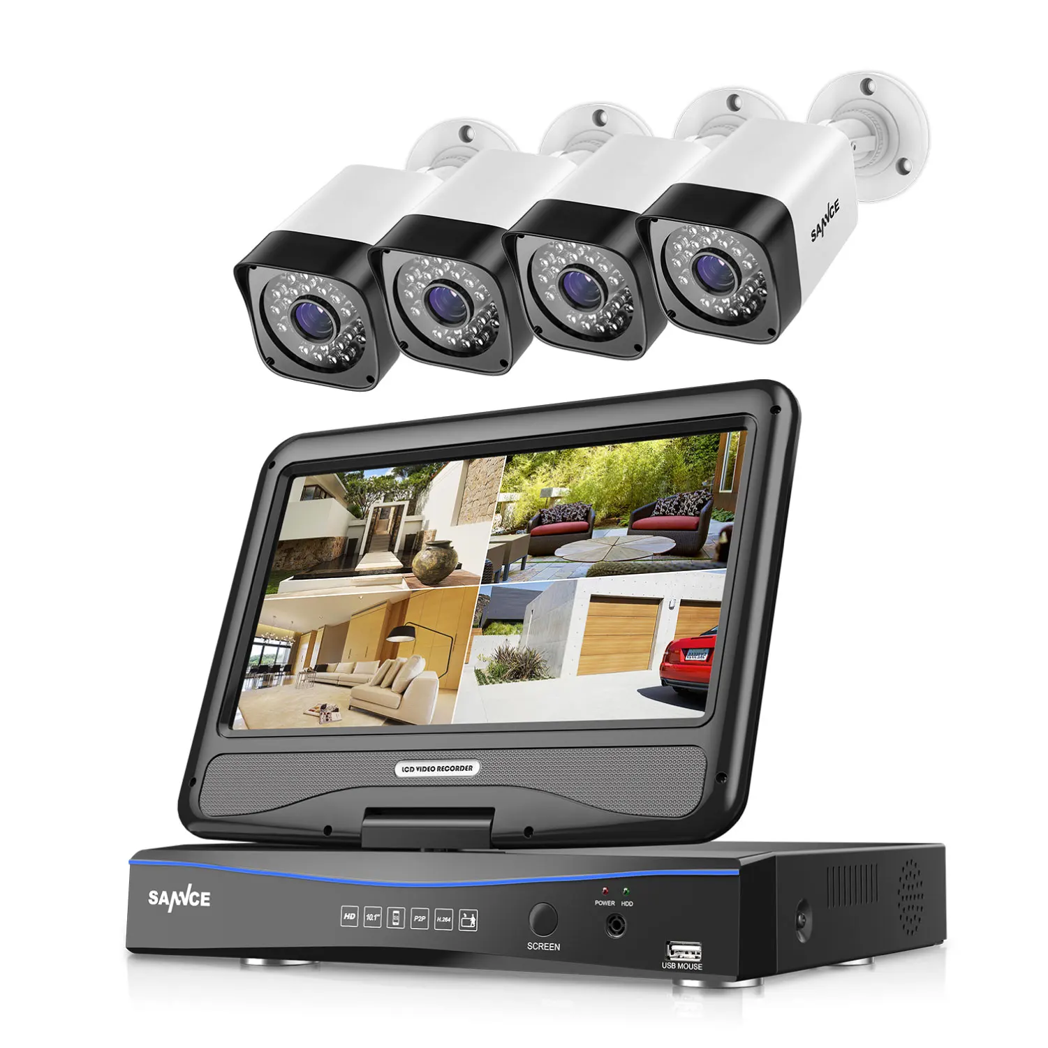 SANNCE 4CH 5в1 10 дюймов Displayer 1080N HDMI/VGA выход DVR 4 шт. 720P HD TVI IR CUT камера безопасности CCTV