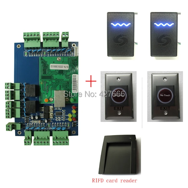 TCP/IP 2 Doors Access Control Board,2 Door Access Control Panel Kit With RFID Card Reader & Infrared Switch