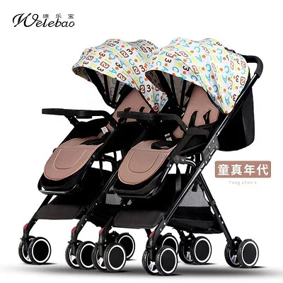 Детская коляска для близнецов, ультра-светильник, можно сложить, коляска для новорожденных, может лежать на колесиках, детская коляска с зонтиком - Цвет: letters