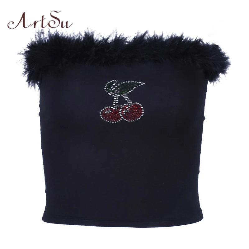 

ArtSu 2019 Women Black Camis Off Shoulder Sexy Bralette Crop Top Backless Camisole Short Top Streetwear Punk ASVE20462