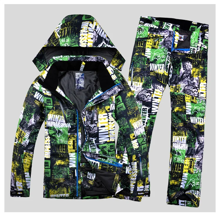 Impresión de invierno los hombres traje de esquí chaqueta de snowboard de esquí impermeable + Pantalones 2018 nuevos hombres de esquí desgaste impermeable y transpirable Impresión de invierno los hombres traje de esquí chaqueta de snowboard de esquí impermeable + Pantalones 2018 nuevos hombres de esquí desgaste impermeable y transpirable