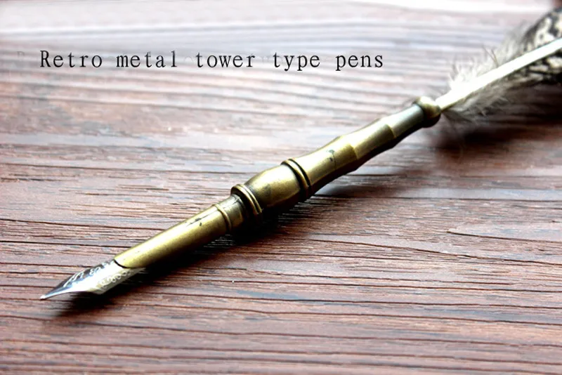 Натуральный Перо Античная Dip Pen Комплект с 1 держатель ручки 1 подарочной коробке 2 чернила и 5 перья