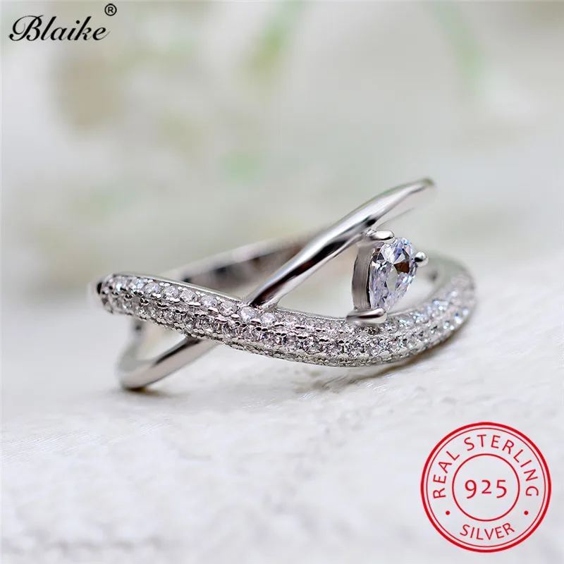 Real s925 Sterling Silver Infinity Rings For Women Pear Cut White Sapphire Zircon Stone Cross Ring Wedding Bands Fine Jewelry | Украшения и