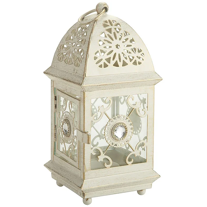 

Moroccan Style Antique and White Gold with Clear Acrylic Jeweled Wedding Table Center Pieces Decor Iron Candle Lantern