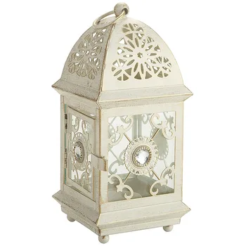 

Moroccan Style Antique and White Gold with Clear Acrylic Jeweled Wedding Table Center Pieces Decor Iron Candle Lantern