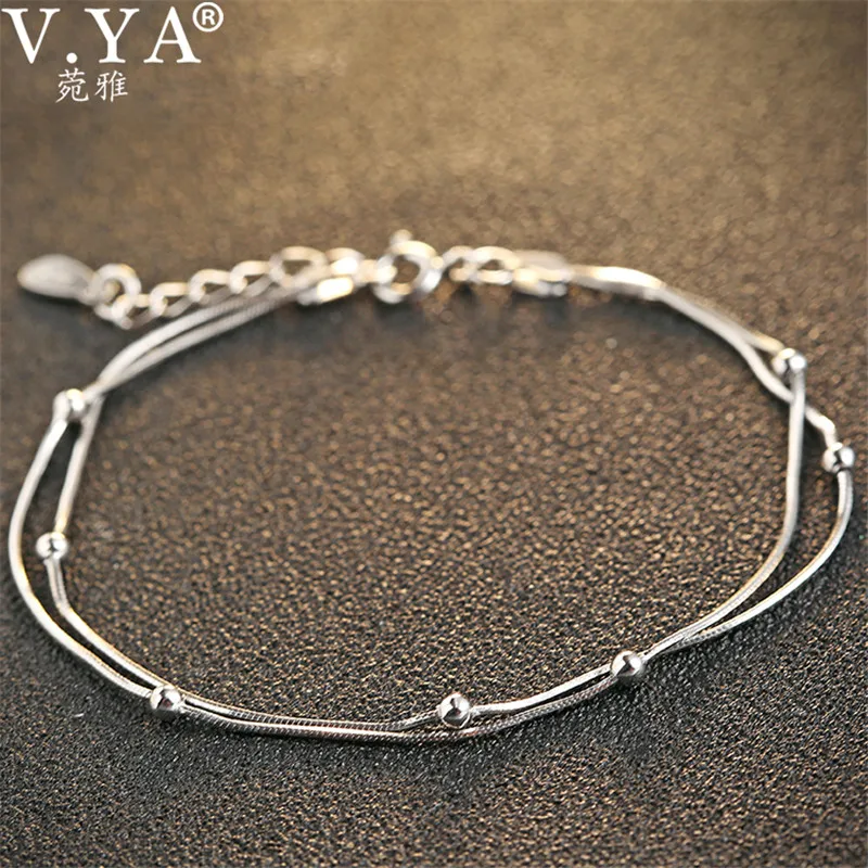 

V.YA Cute Double Layer Bracelets for Women Party Jewelry Genuine 925 Sterling Silver Female Bracelet Anti Allergy