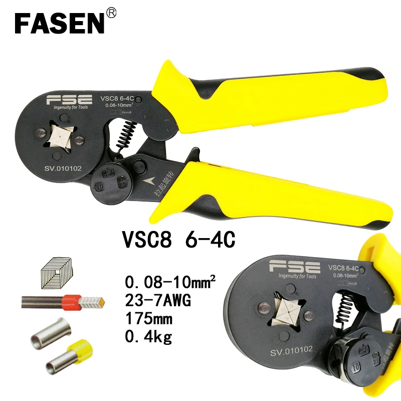 

VSC8 6-4C square crimping pliers 0.08-10mm2 23-7AWG for tube type needle type terminal manual adjustment high precision tools