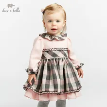 DB8468 dave bella/осенне-зимние платья принцессы для малышей платье лолиты для девочек детское платье с длинными рукавами высокого качества платье в клетку