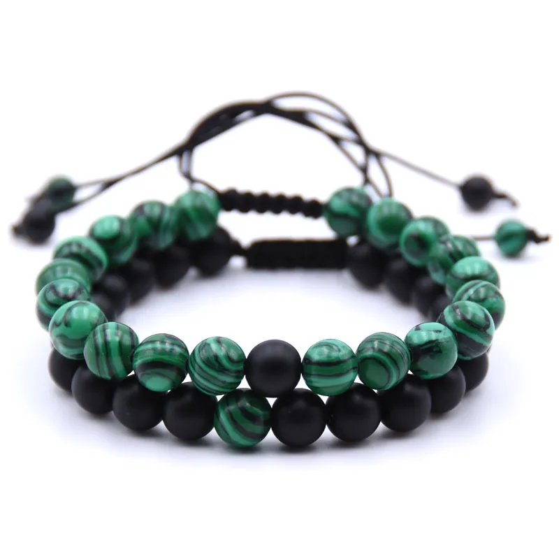 

Kang hua 2 pcs/Set 8mm Natural stone Beads Weave bracelets charming Couple Bracelet for men&women Trend Jewellery Elegant