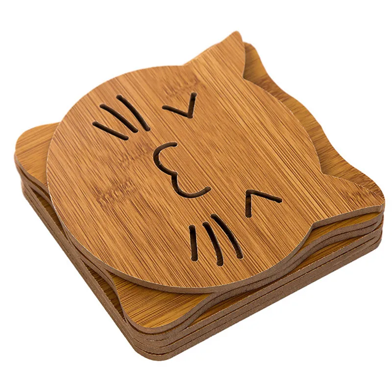 

250pcs/lot Cute Hollow Shape Coasters Wood Table Mat Creative Non-slip Insulation Kitchen Dining Accessories Supplies Products