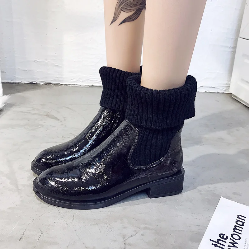 Zapatos Botas Beige 2018 Negro Casuales Para Otoño Mujeres Moda Beige Botines Deslizamiento Tacón De En Bajo Las Invierno Talón negro FPgUdqw