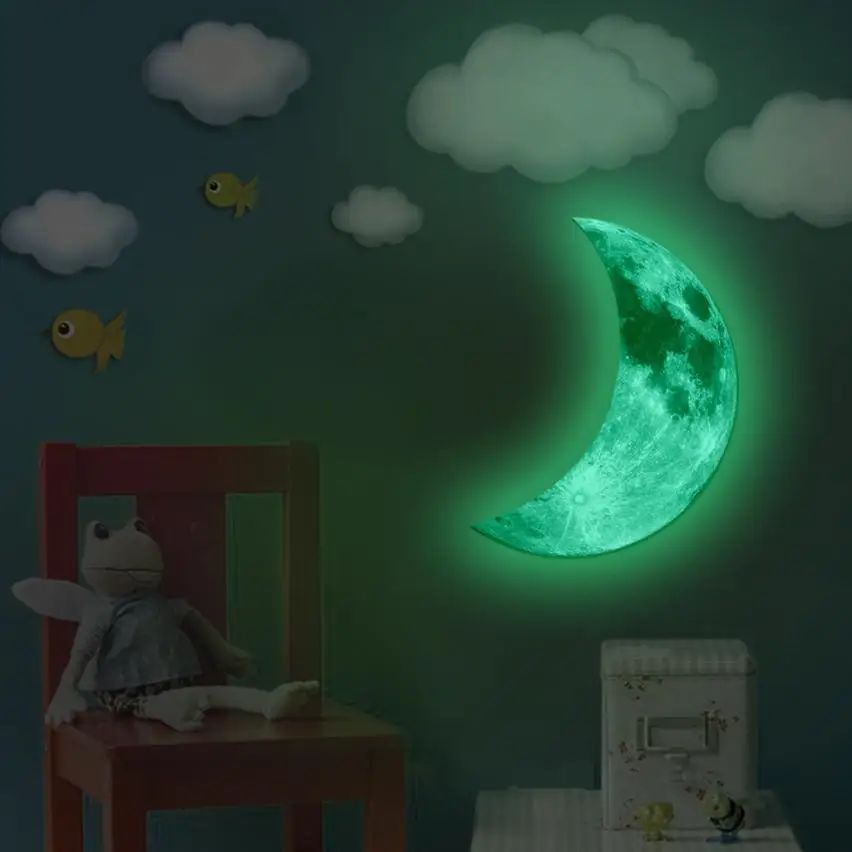 

DC 20 Hot Selling Drop Shipping 3D Luminous Large Moon Fluorescent Wall Sticker Removable Glow In The Dark Stic 421